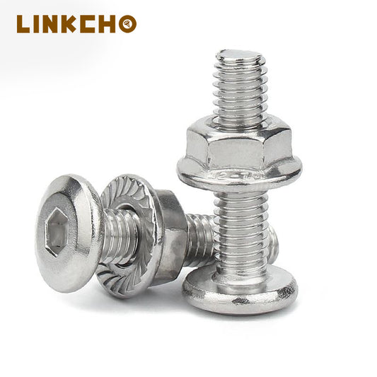 M3M4M5M6M8M10M12 304 Stainless Steel Large Flat Hex Hexagon Socket Head Allen Screw&Nuts Sets for Furniture Connector Joint Bolt