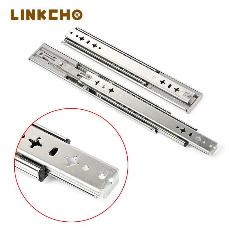 Heavy Duty Dual Purpose Ball Bearing Drawer Slides 53mm 3 Fold Push Open Kitchen Telescopic Silent Full Extension Hidden