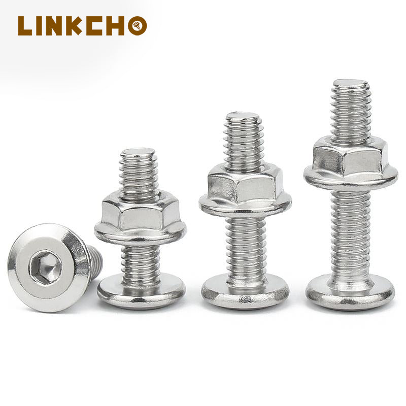 M3M4M5M6M8M10M12 304 Stainless Steel Large Flat Hex Hexagon Socket Head Allen Screw&Nuts Sets for Furniture Connector Joint Bolt