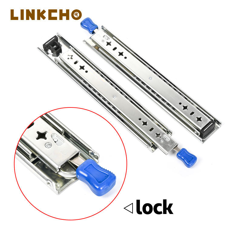 Industrial Grade 53mm Wide Heavy-duty Slide Rail Thickened With Locking Mechanism Solid Steel Ball Bearing Buffer Track