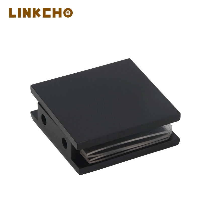 Square Stainless Steel Handrail Railing Glass Clip Shower Hinge Door Glass Clamp Black for Shower Door