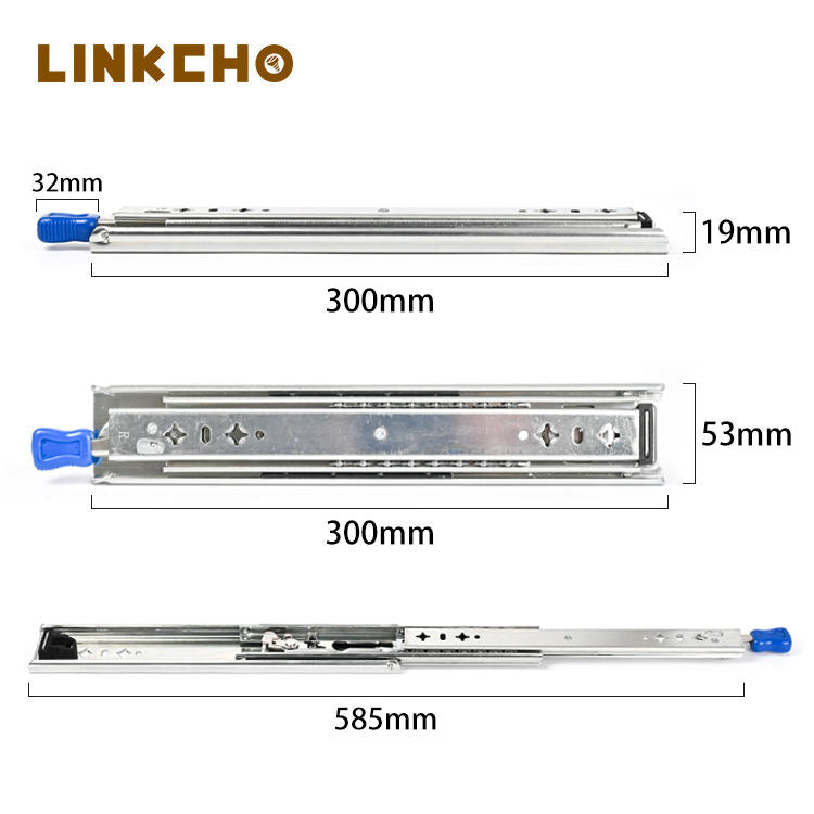 Industrial Grade 53mm Wide Heavy-duty Slide Rail Thickened With Locking Mechanism Solid Steel Ball Bearing Buffer Track