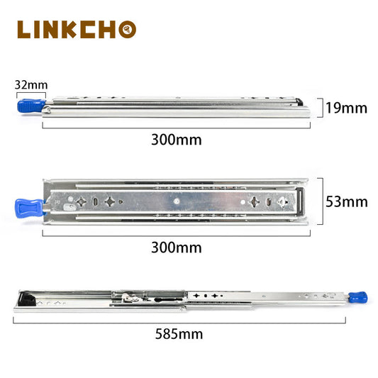 Industrial Grade 53mm Wide Heavy-duty Slide Rail Thickened With Locking Mechanism Solid Steel Ball Bearing Buffer Track