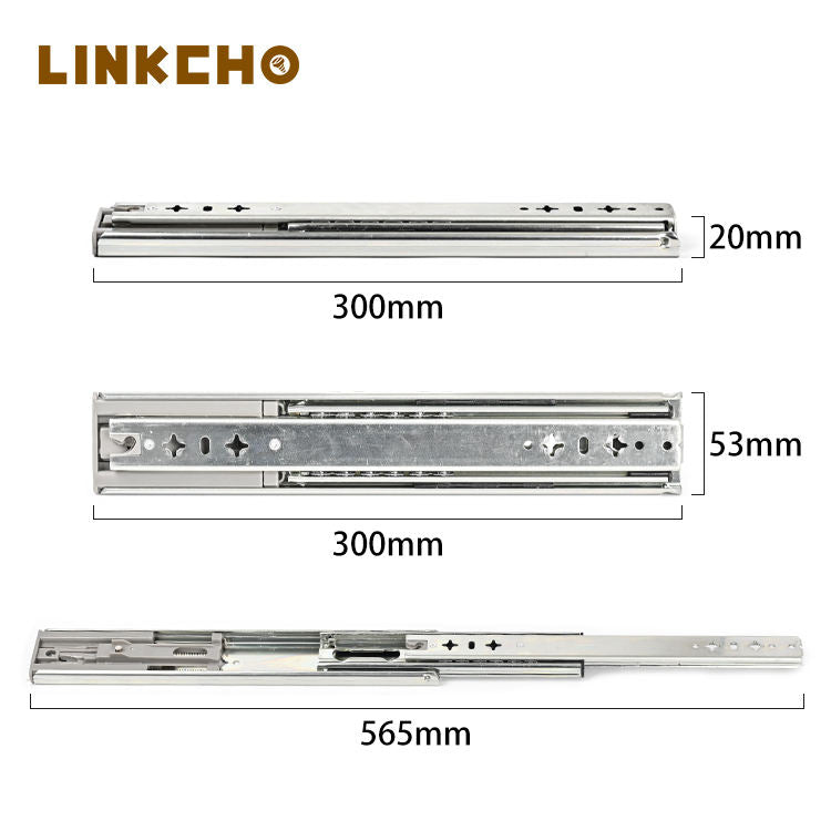 Heavy Duty Dual Purpose Ball Bearing Drawer Slides 53mm 3 Fold Push Open Kitchen Telescopic Silent Full Extension Hidden