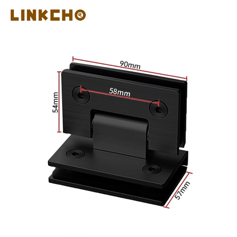 Matte Black 90 Degree Stainless Steel Grade 304 Shower Hinge for Glass Door Bathroom Hinge Double-sided Glass Clip