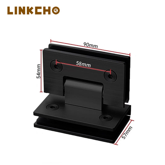 Matte Black 90 Degree Stainless Steel Grade 304 Shower Hinge for Glass Door Bathroom Hinge Double-sided Glass Clip