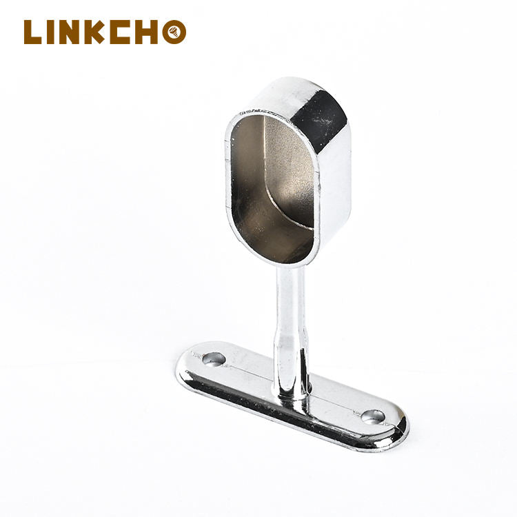Zinc Alloy Base Flange Hanging Rod Clothes Hosted Wardrobe Hardware Oval Rail Hanging Holder Tube Support Cabinet Mount