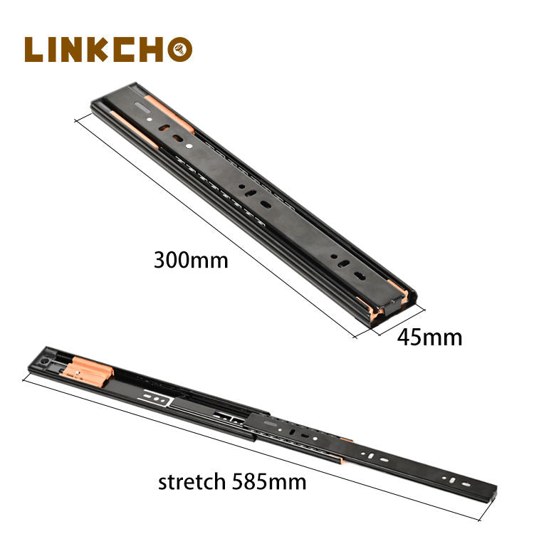 Heavy Duty Kitchen & Dining Drawer Slides Three Stage Ball Rails 45mm Wide 12mm Thick Soft Close Quiet Track