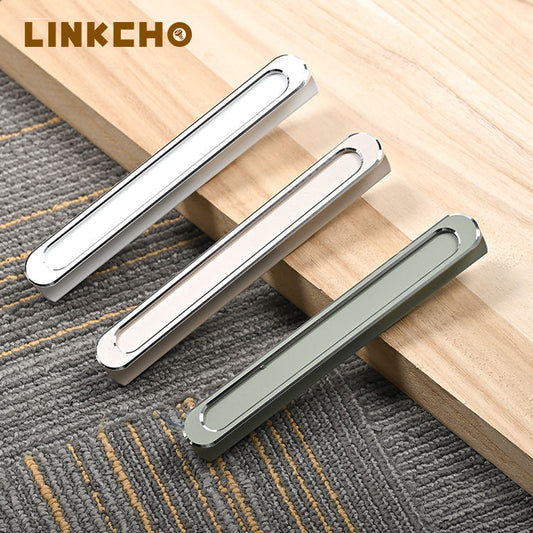 LINKCHO Modern Minimalist Aluminum Alloy Furniture Handles for Kitchen Hotel Use Oval Head Drawer Wardrobe Cabinet Door Handles