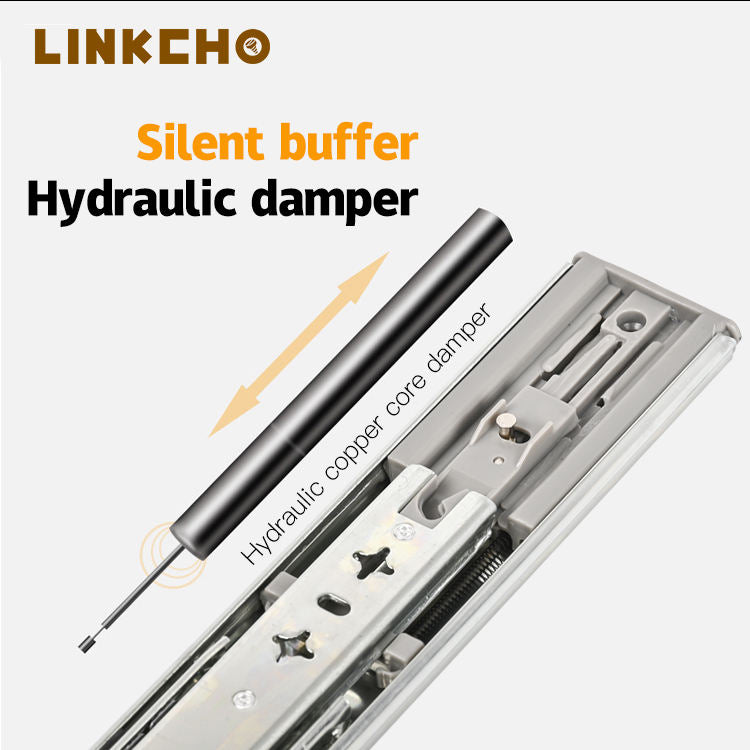 Heavy Duty Dual Purpose Ball Bearing Drawer Slides 53mm 3 Fold Push Open Kitchen Telescopic Silent Full Extension Hidden