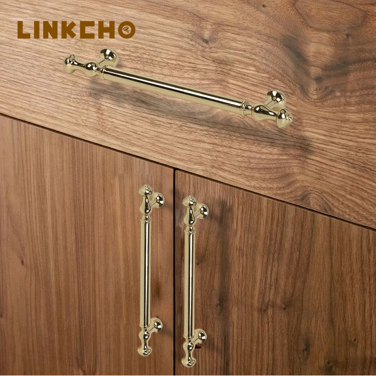 LINKCHO Modern Simple Golden Zinc Alloy Handle Contemporary Kitchen Cabinets Dressers Double Hole Cabinet Wine Cabinet French