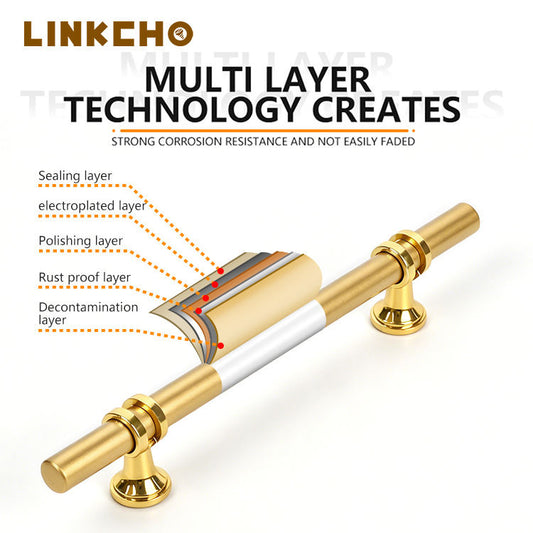 LINKCHO European Luxury Stainless Steel Drawer Cabinet Door Knobs Minimalist Pulls Handles for Wardrobe Luxury Kitchen Hardware