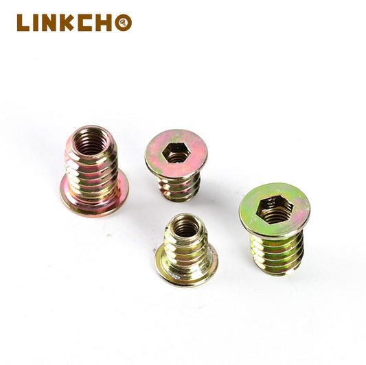 Iron Zinc Plated Internal/External Thread Self-Locking Hex Nuts for Wooden Bed Furniture Embedded Home Accessories