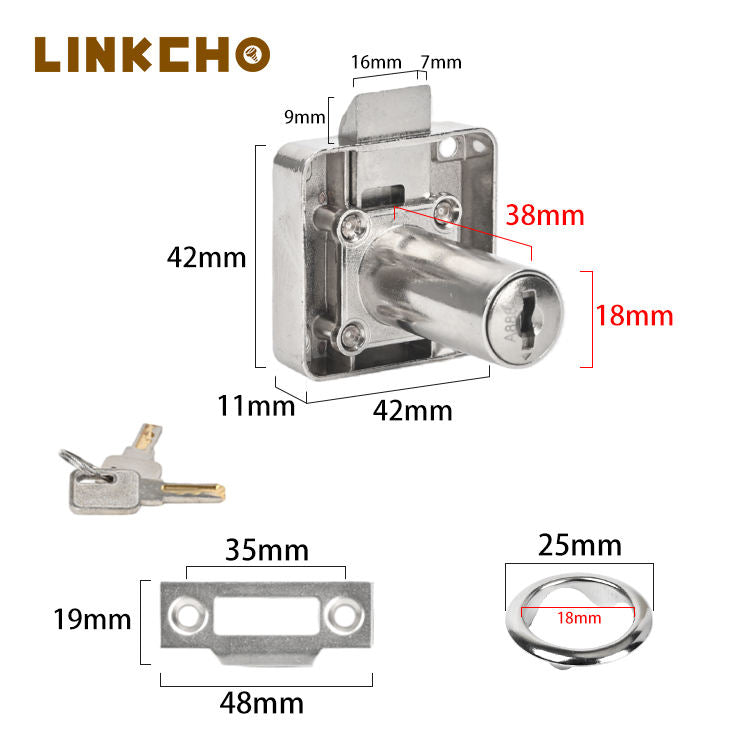 LINKCHO Modern Furniture Drawer & Cabinet Lock with Two Metal Keys Nickel Finish Durable for Hotel and School Use