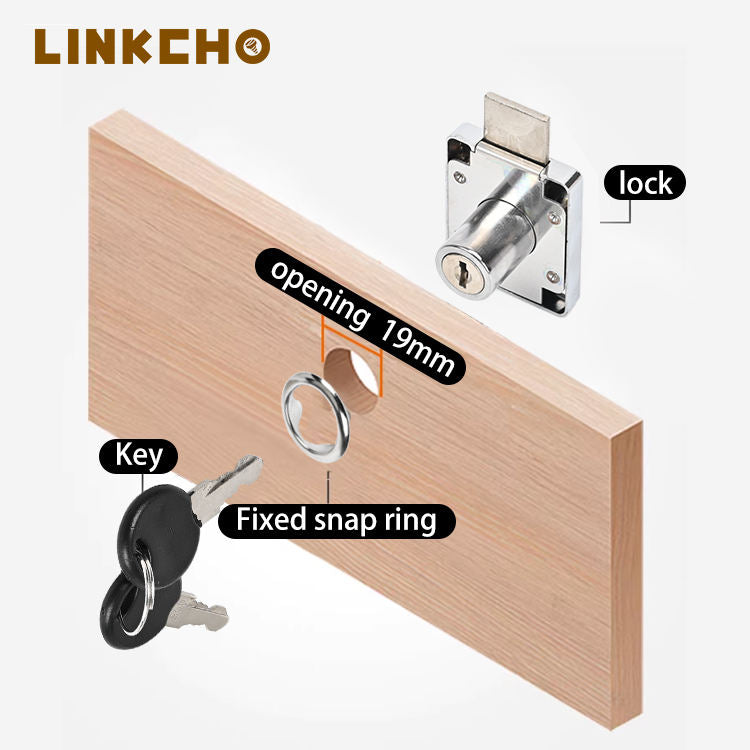 LINKCHO Alloy Chrome Finish Furniture Lock for Apartment & Hotel Use Office Drawers Desks Cabinets with Two Metal Keys