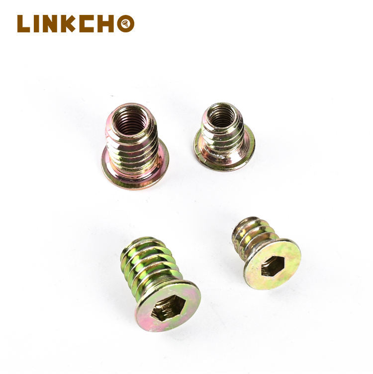 Iron Zinc Plated Internal/External Thread Self-Locking Hex Nuts for Wooden Bed Furniture Embedded Home Accessories