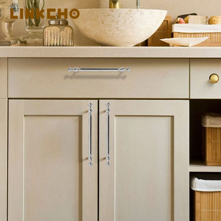 LINKCHO Modern Simple Golden Zinc Alloy Handle Contemporary Kitchen Cabinets Dressers Double Hole Cabinet Wine Cabinet French