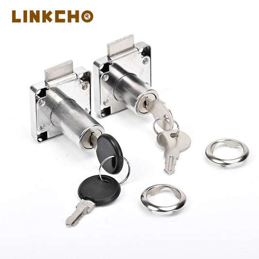 LINKCHO Chrome Plated Alloy Furniture Drawer Lock with Two Metal Keys Durable & Easy Installation for Hotel Use
