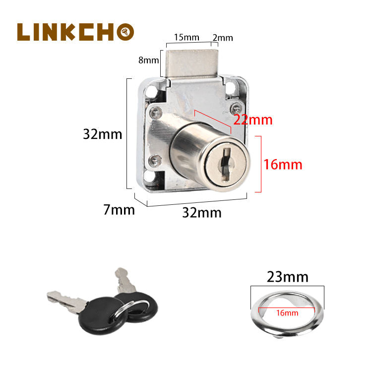 LINKCHO Furniture Lock Alloy Two Key Cupboard Drawer Lock Chrome Plated Drawer Locks for 22mm Thick Wood Boards