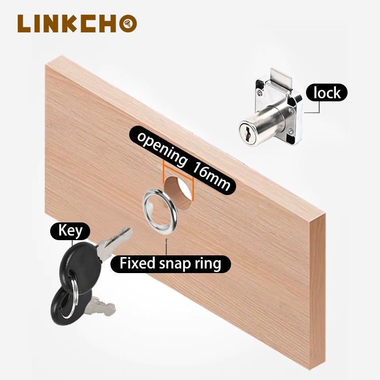 LINKCHO Furniture Lock Alloy Two Key Cupboard Drawer Lock Chrome Plated Drawer Locks for 22mm Thick Wood Boards