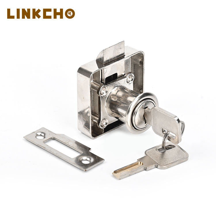 LINKCHO Modern Furniture Drawer & Cabinet Lock with Two Metal Keys Nickel Finish Durable for Hotel and School Use
