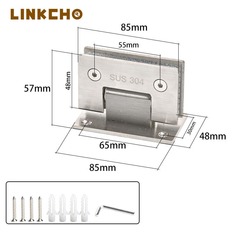 LINKCHO 304 Stainless Steel 90-degree Bathroom Bedroom Clip Shower Hinge for Frameless Glass Doors Easy Installation 3-Year