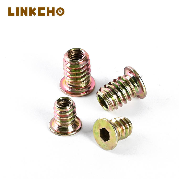 Iron Zinc Plated Internal/External Thread Self-Locking Hex Nuts for Wooden Bed Furniture Embedded Home Accessories