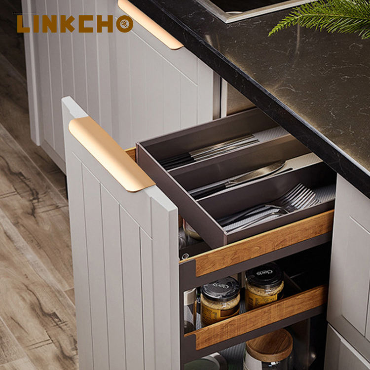 LINKCHO Invisible Drawer Handle Recessed Wardrobe Door Handle Minimalist Gold Cabinet Door Seam Side-mounted Long Handles