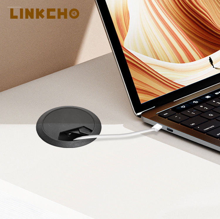 LINKCHO Modern Round Computer Desk Grommets Cable Hole Cover 60mm Plastic for Office Kitchen & Living Room