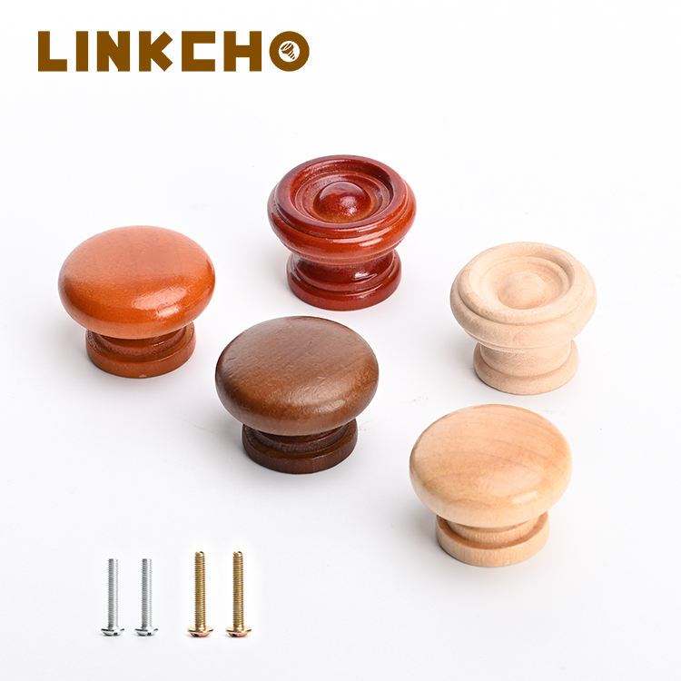LINKCHO European Bedroom & Bathroom Round Wooden Drawer Wardrobe Cabinet Handles Single Hole Knobs Durable Eco-Friendly