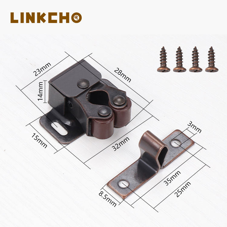 Roller Catch Iron Door Latch Cabinet Door Lock Suction Buckle Spring Double-wheel High-foot Clip Buckle Kitchen Living Room