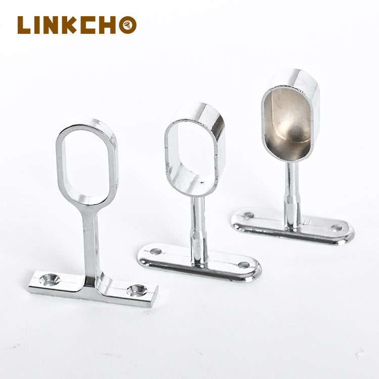 Full-Length Clothing Tube Crossbar Zinc Alloy Oval Flange Support for Wardrobe Clothes Rail