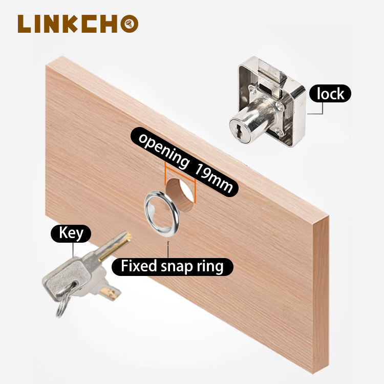 LINKCHO Modern Furniture Drawer & Cabinet Lock with Two Metal Keys Nickel Finish Durable for Hotel and School Use