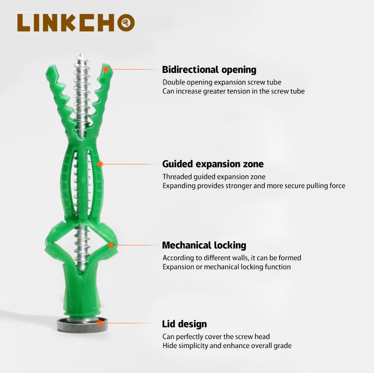 LINKCHO Metric Iron Zinc Plated Cross Head Expansion Bolt Set Plastic Self-tapping Screw Capped Fastener Tube High-strength Bolt