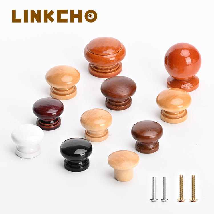 LINKCHO European Bedroom & Bathroom Round Wooden Drawer Wardrobe Cabinet Handles Single Hole Knobs Durable Eco-Friendly