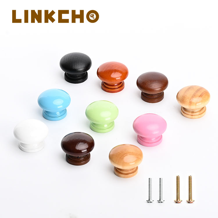 LINKCHO European Bedroom & Bathroom Round Wooden Drawer Wardrobe Cabinet Handles Single Hole Knobs Durable Eco-Friendly