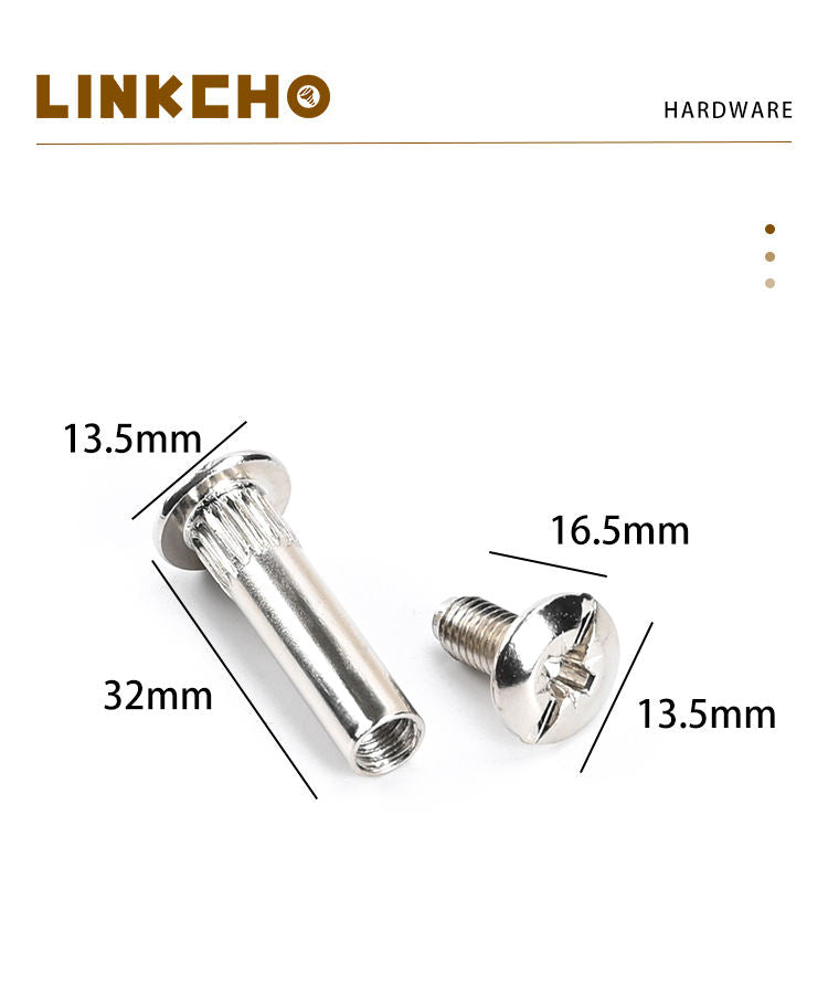 LINKCHO High Quality M13.5X32 ISO Standard Nickel Plated Chicago Rivet Locking Screws Flat Combination Screw Fasteners